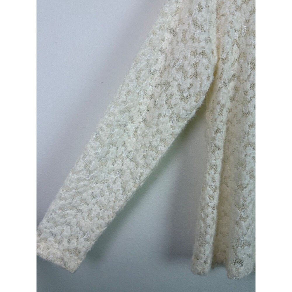 White House Black Market Textured Lace Mockneck Top Large Ivory Sheer Romantic - Picture 8 of 10